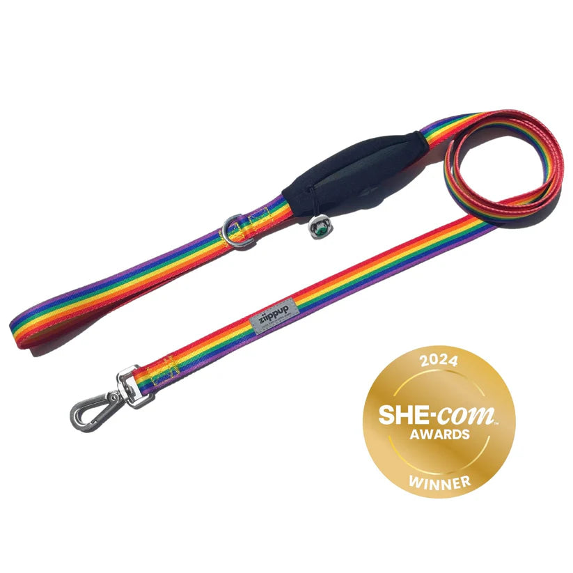 Dog Lead With Poop Bag Holder - Rainbow