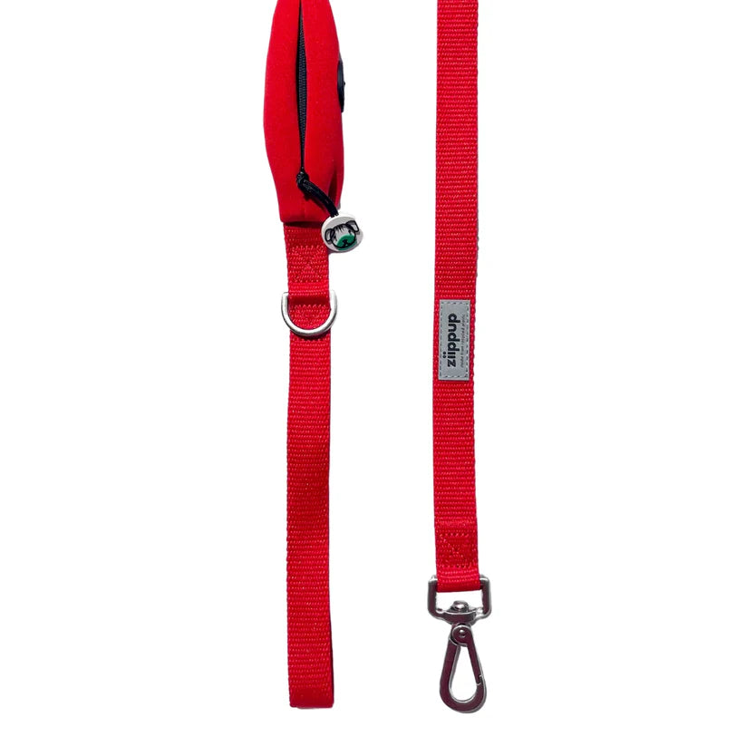 Dog Lead With Poop Bag Holder - Red