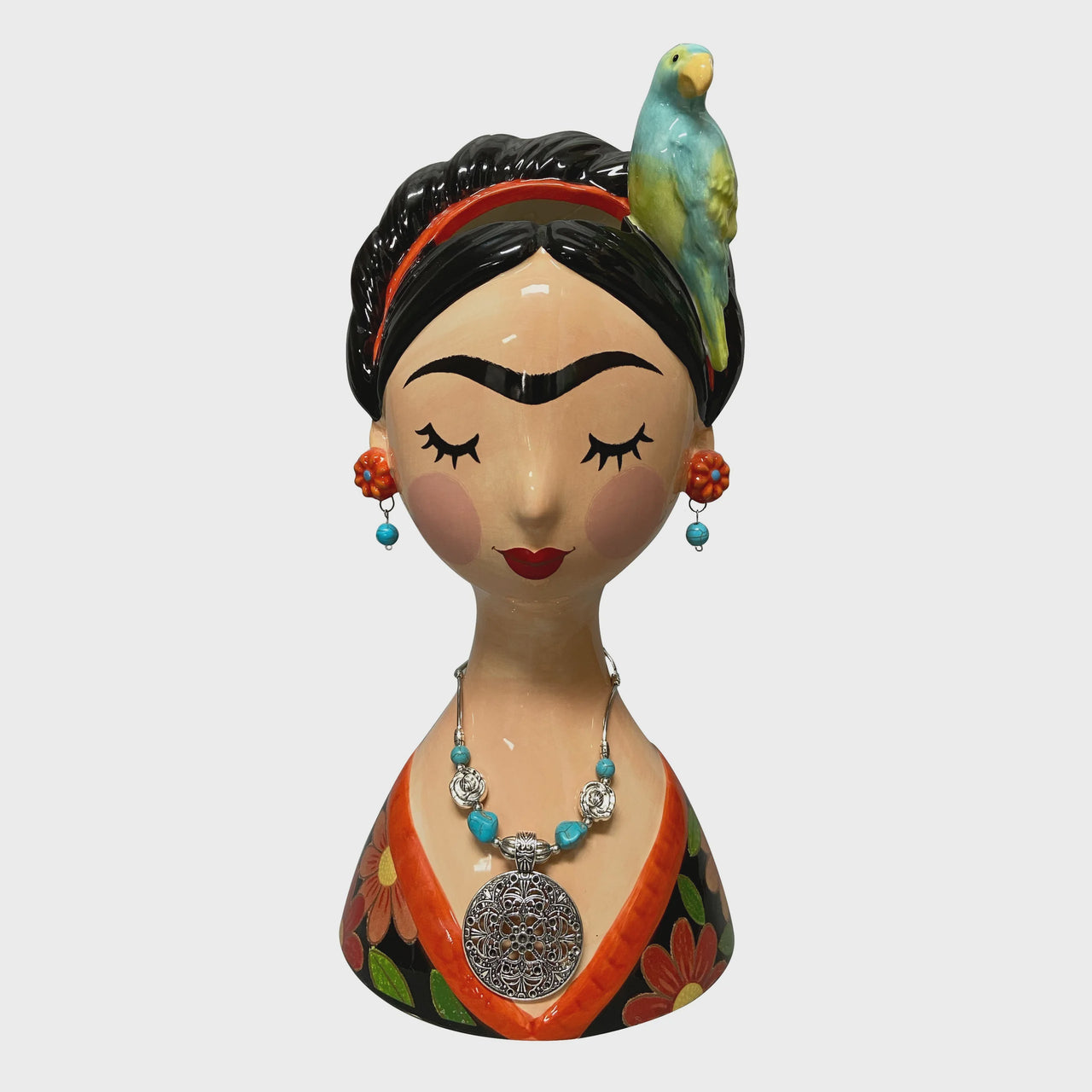 Barcelona Ceramic Frida Woman With Bird Vase