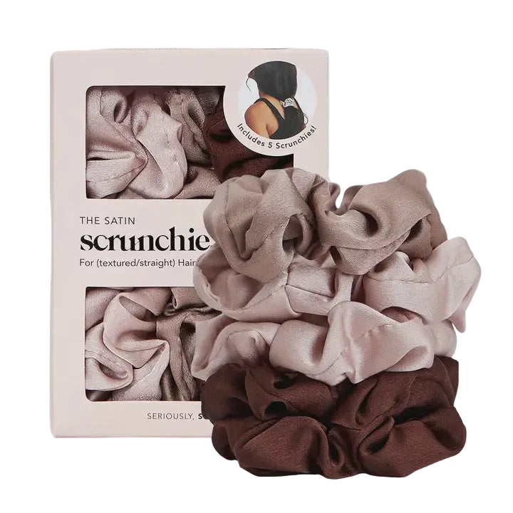 Satin Sleep Scrunchies 5pc- Cameo