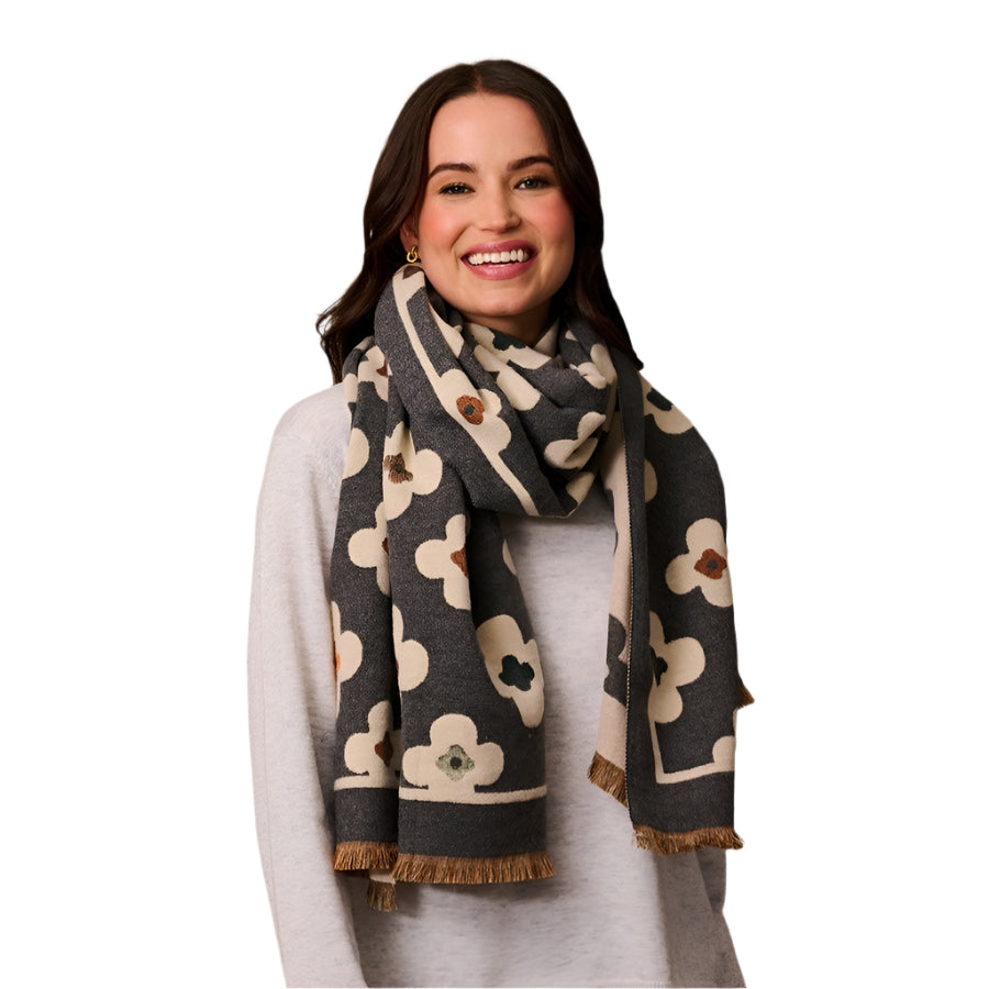 Grey Flower Scarf