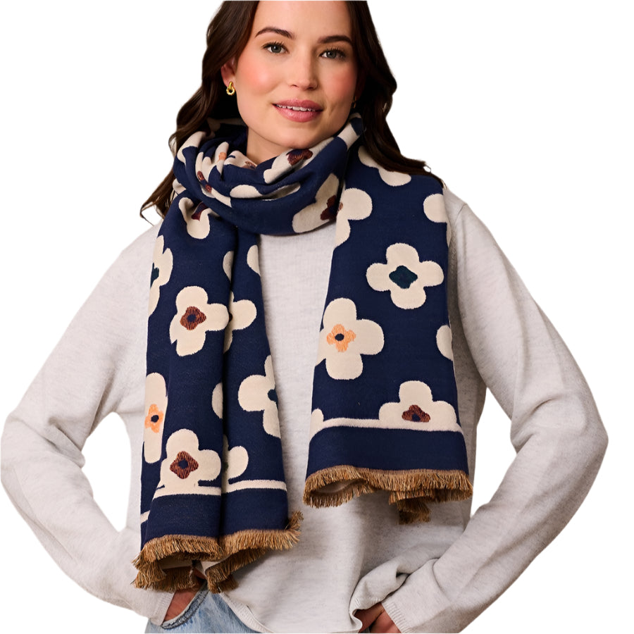 Navy Flower Scarf