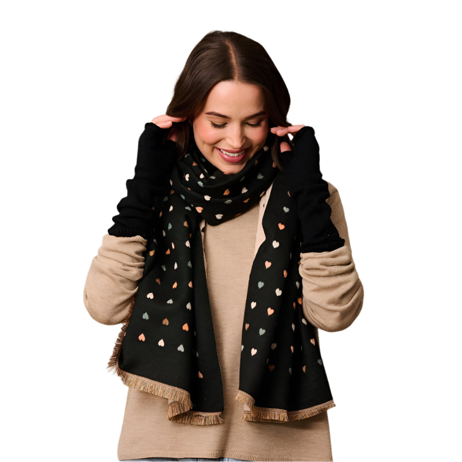 Black Mini Hearts Scarf