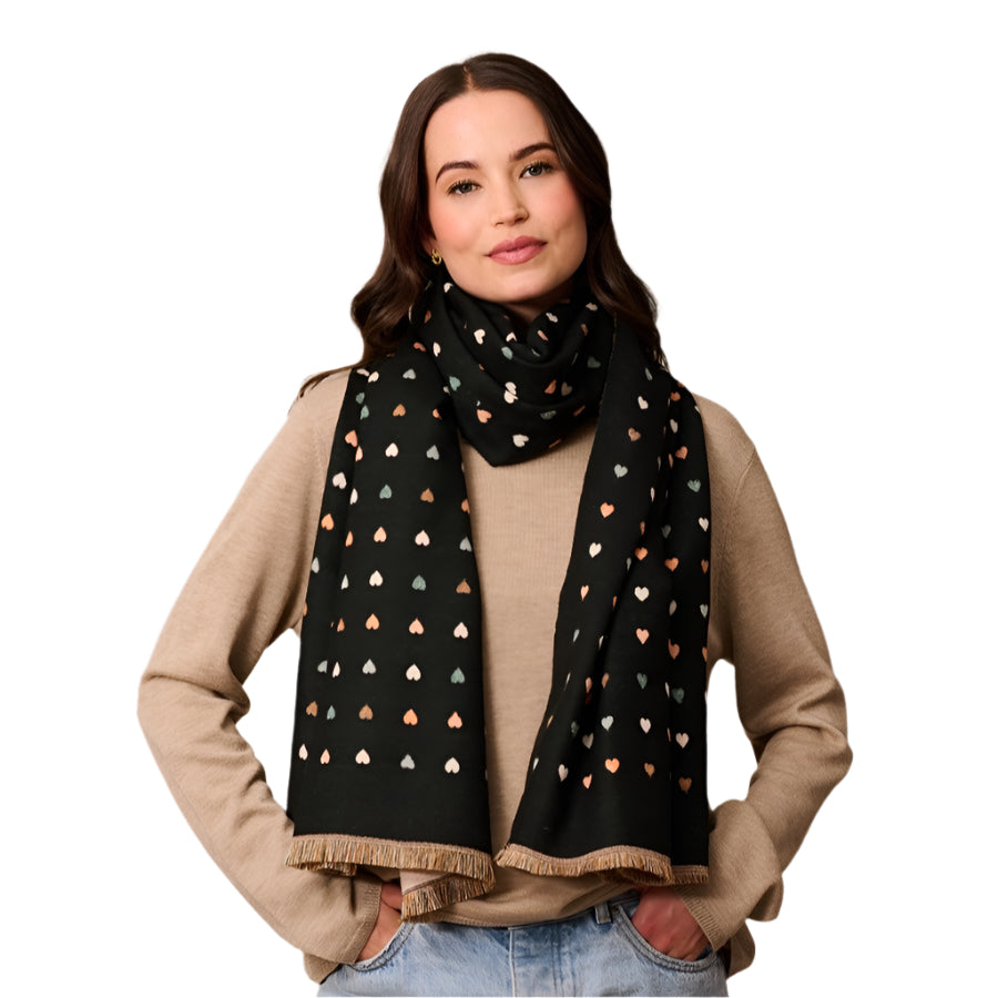 Black Mini Hearts Scarf