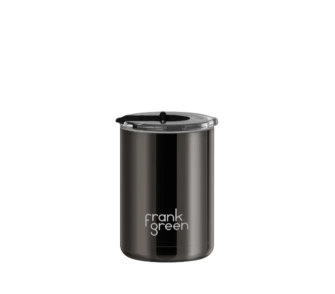 355ml Chrome Ceramic Coffee Cup with Hinged Screw Lid - Shadow / Midnight