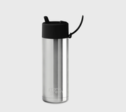 Ceramic Reusable Bottle with Flip Straw Lid 595mL - Silver with Midnight Lid