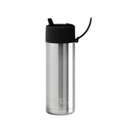 Ceramic Reusable Bottle with Flip Straw Lid 595mL - Silver with Midnight Lid