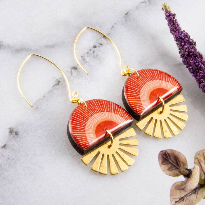 Stacked Sunburst Earrings - Retro Orange Sunset