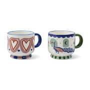 A Dopo Espresso Cups (S/2) - Hearts + Peacock