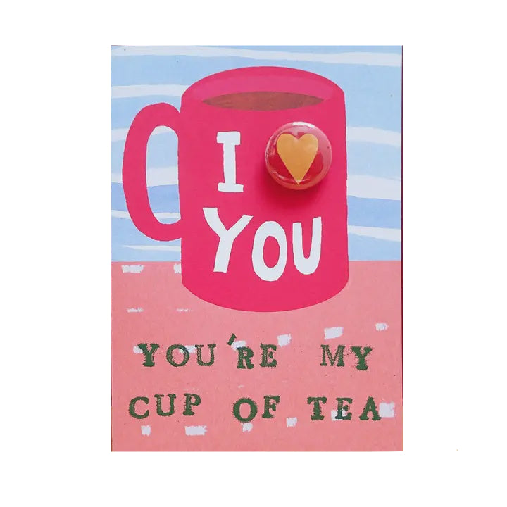 Greeting Card with Badge - Cup of Tea & Heart