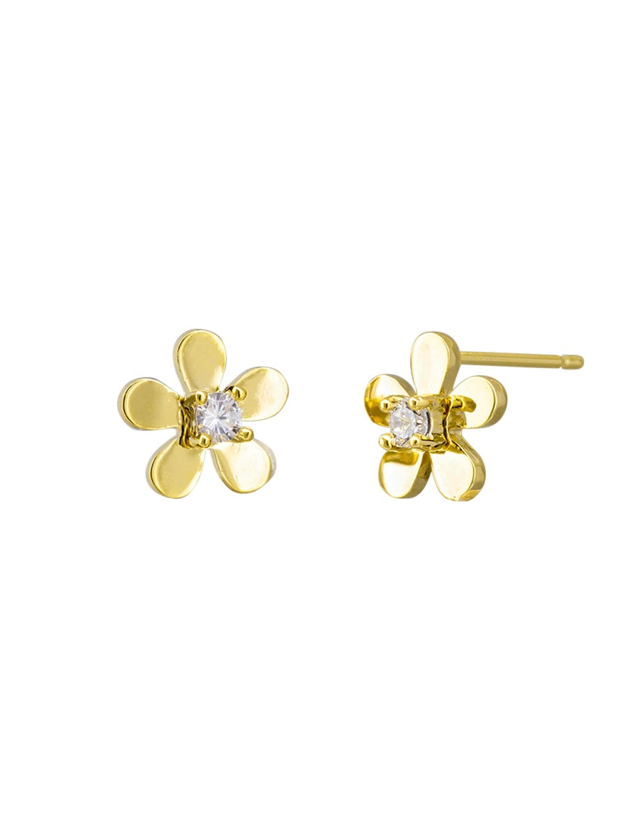 Crystal Daisy Stud Earrings - Gold