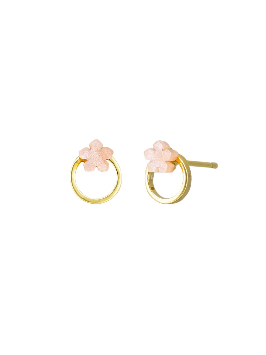 Flower Circle Stud Earrings, Pink - Gold