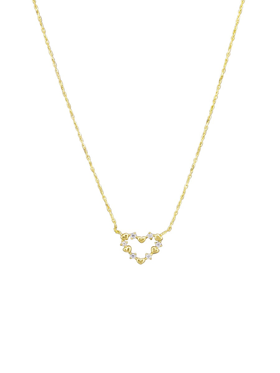 Heart & Crystal Heart Necklace - Gold