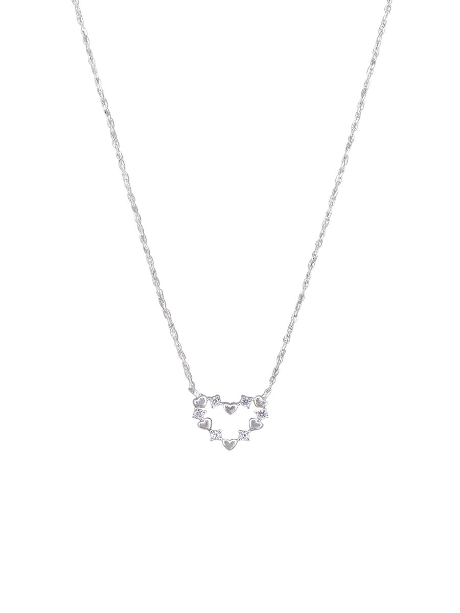 Heart & Crystal Heart Necklace - Silver