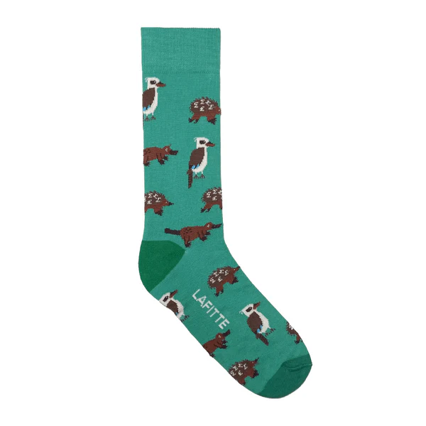 LAFITTE Bamboo Socks - Aussie Animals - Teal (W8-12, M6-11)