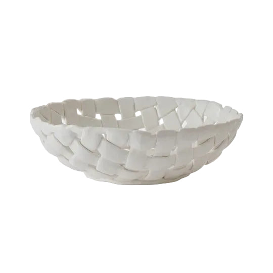 Woven Ceramic White Bowl
