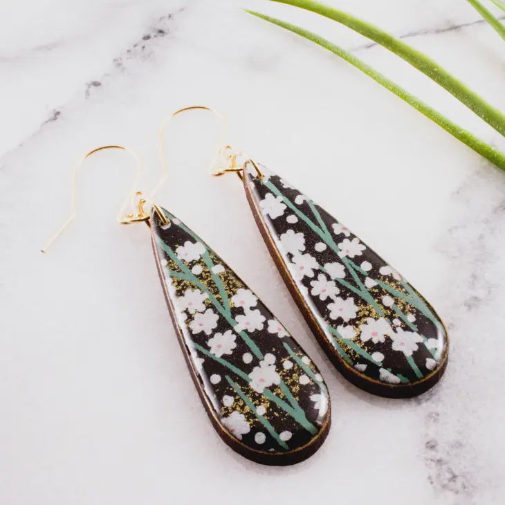 Teardrop Earrings - Black Daisy
