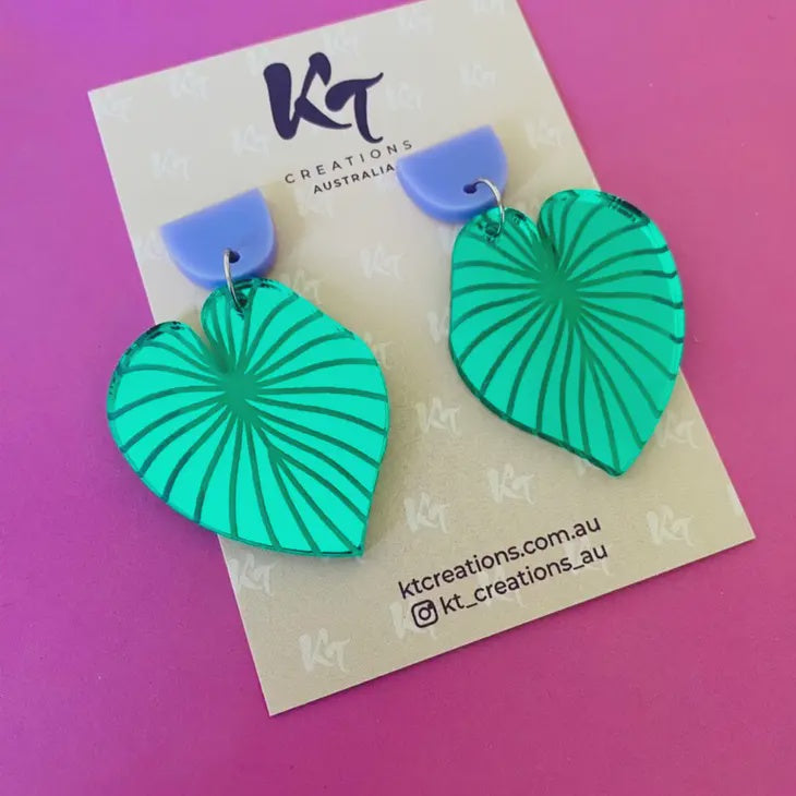 Elephant Ear Green Mirror Plant Dangle Acrylic Earrings