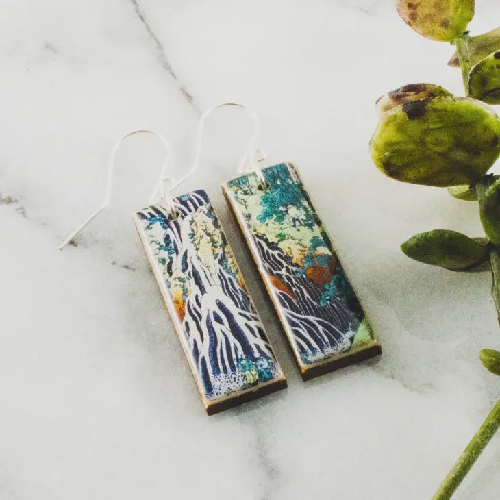 Rectangle Drop Earrings - Japanese Waterfall