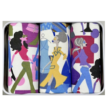 White Tin of 3 Handkerchiefs - Walking Girls