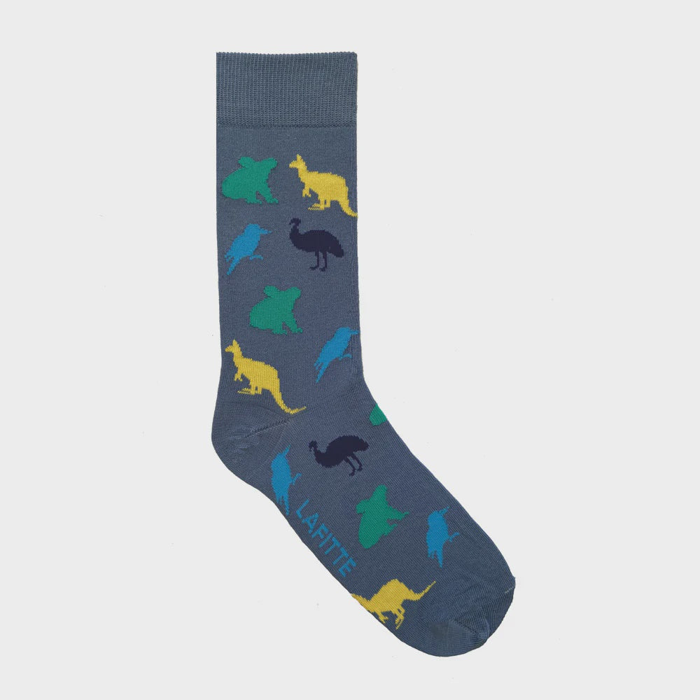 LAFITTE Socks - Australian Animals - Blue (W8-12, M6-11)