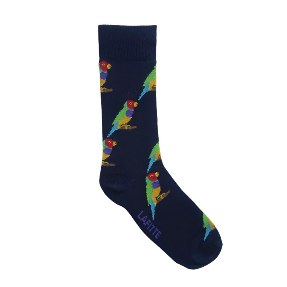LAFITTE Bamboo Socks - Gouldian Finch - Navy (W8-12, M6-11)