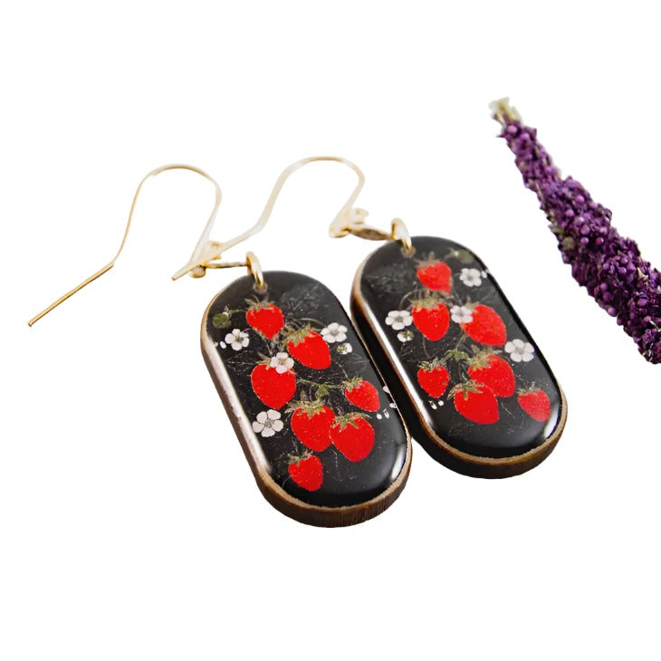 Oblong Drop Earrings - Vintage Strawberry Patch