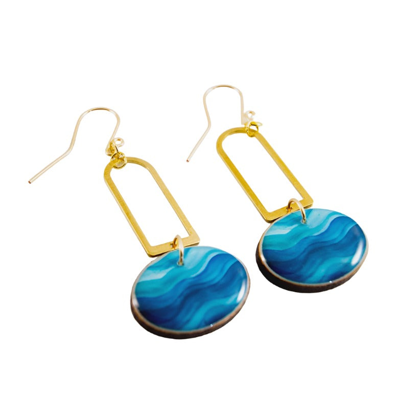 Oval Drop Earrings - Blue Wave Ocean