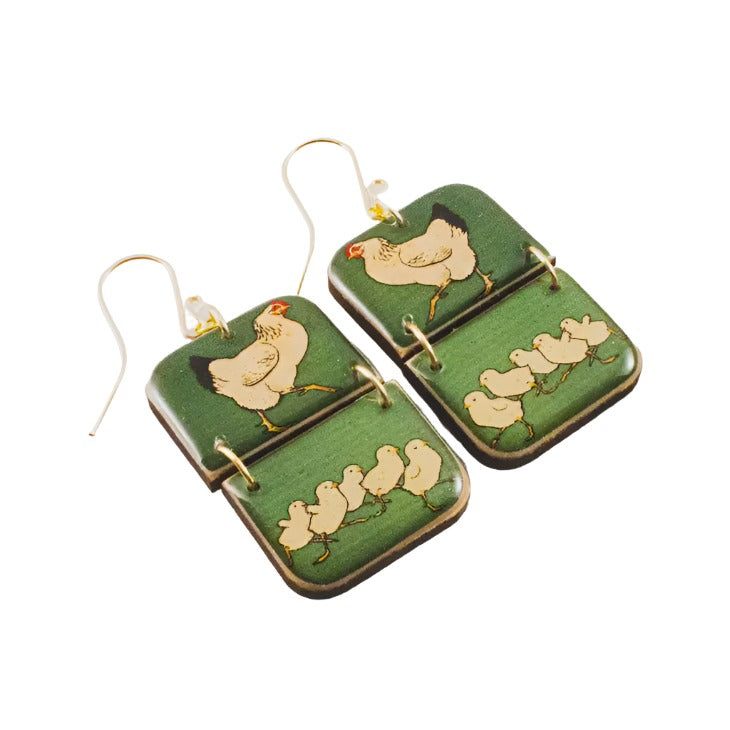 Hinged Rectangle Drop Earrings - Hens & Chicks Retro