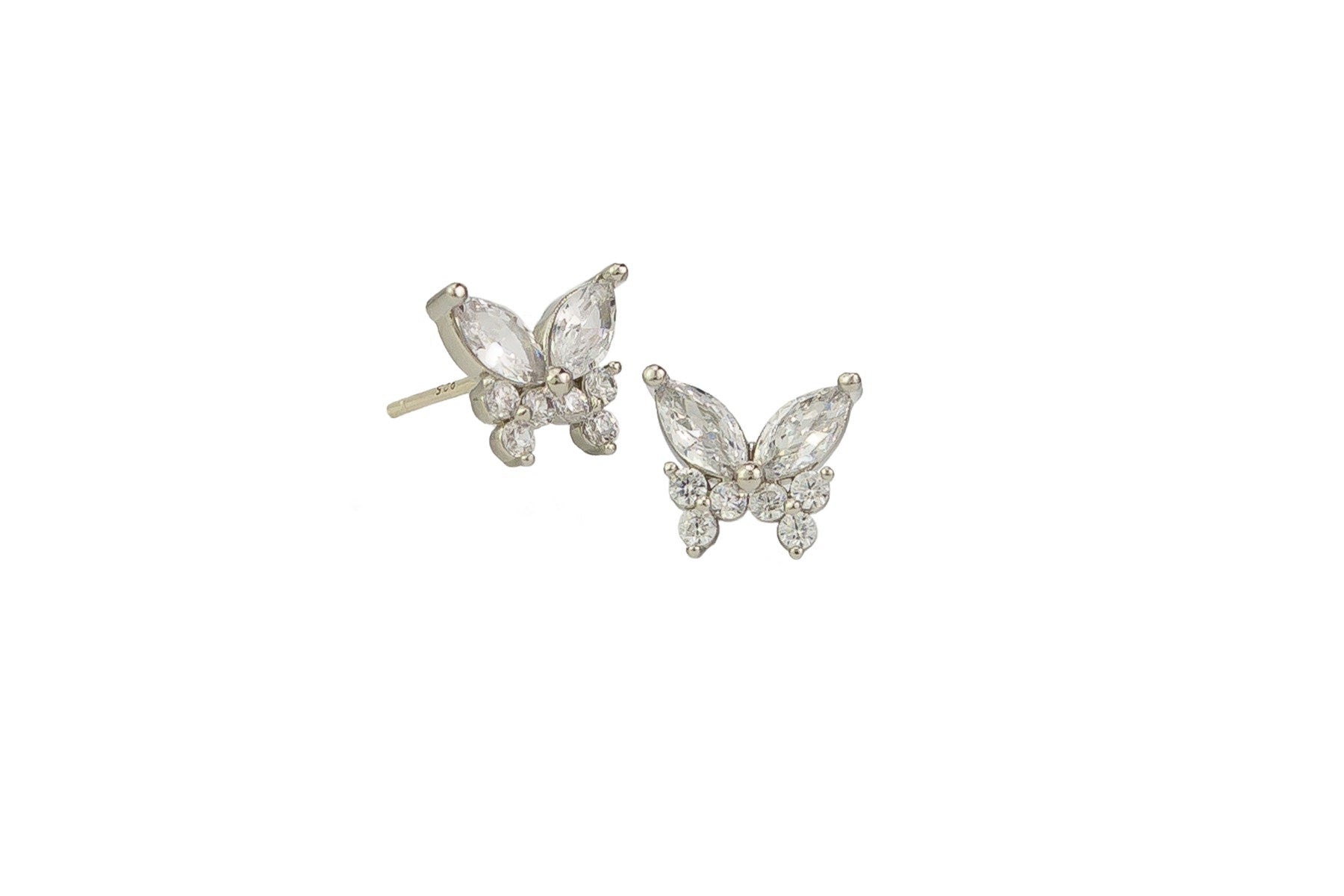 Apollo Crystal Butterfly Stud Earrings - Silver