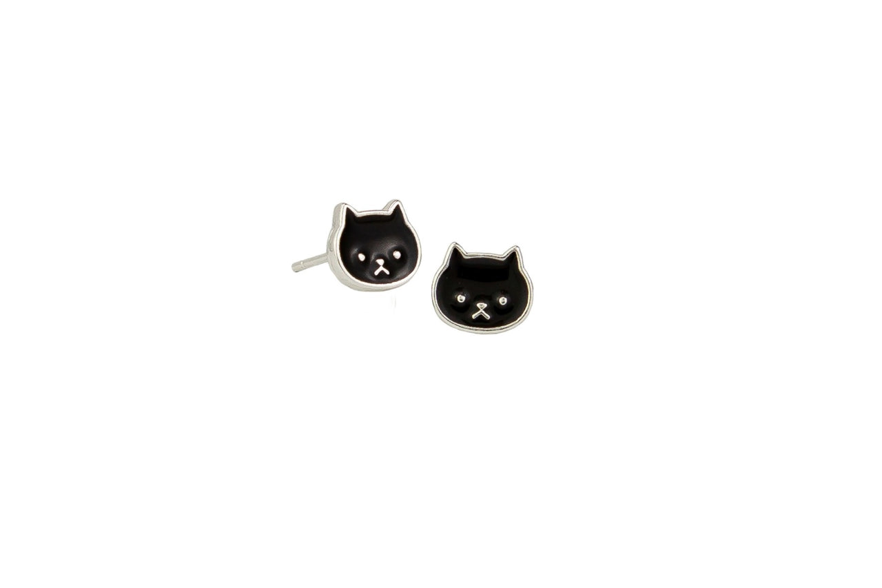 Kitty Kat Stud Earrings - Silver