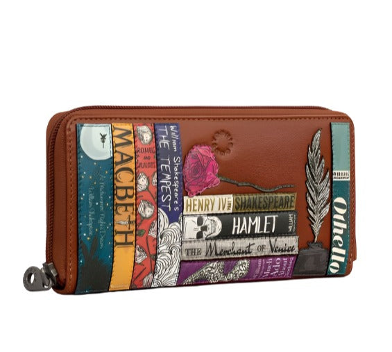 Zip Around Purse Large - Shakespeare library, Brown