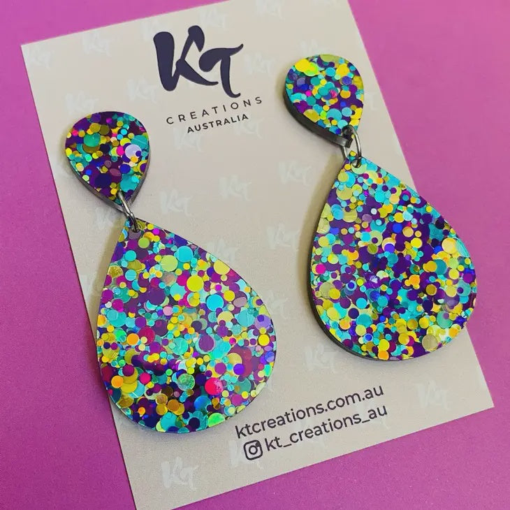 Double Drop Violet Glitz Glitter Acrylic Earrings