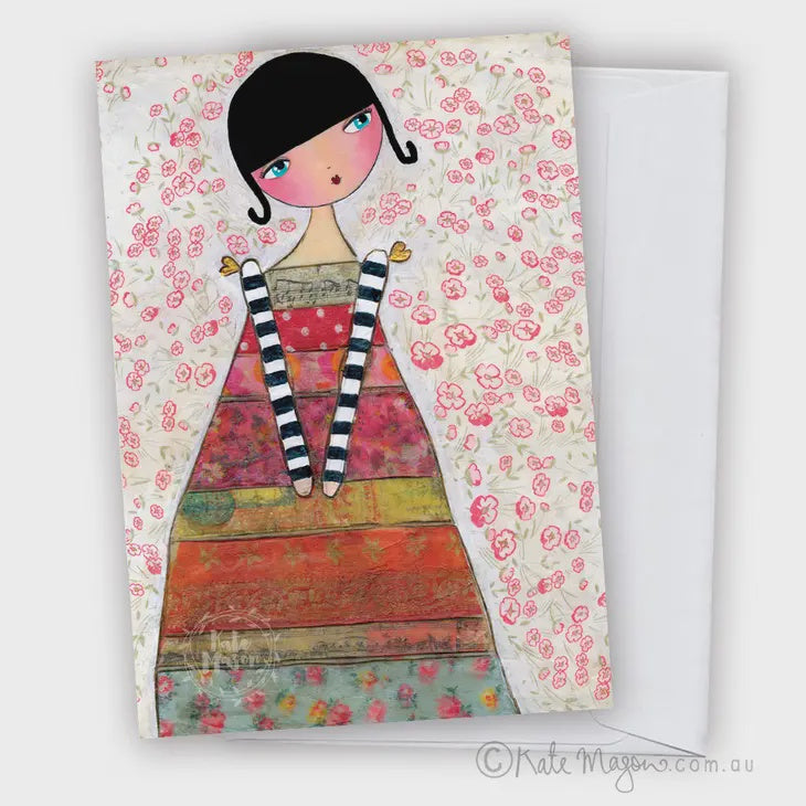 Stripey Girl Mixed Media Greeting Card
