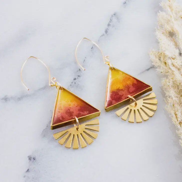 Brass Triangle Earrings - Sunfire