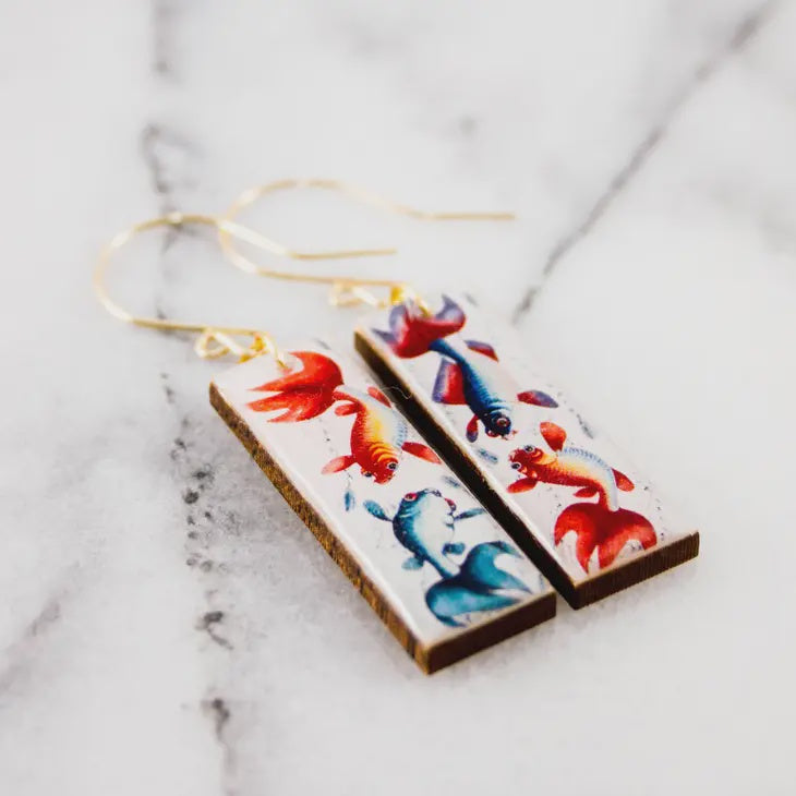 Rectangle Drop Earrings - Chinese Koi