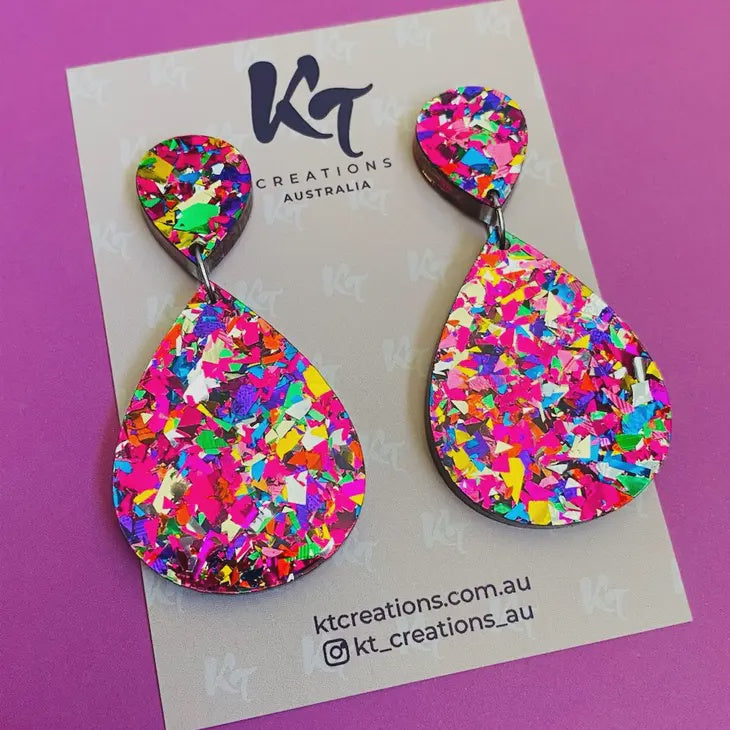 Double Drop Rainbow Pink Acrylic Earrings