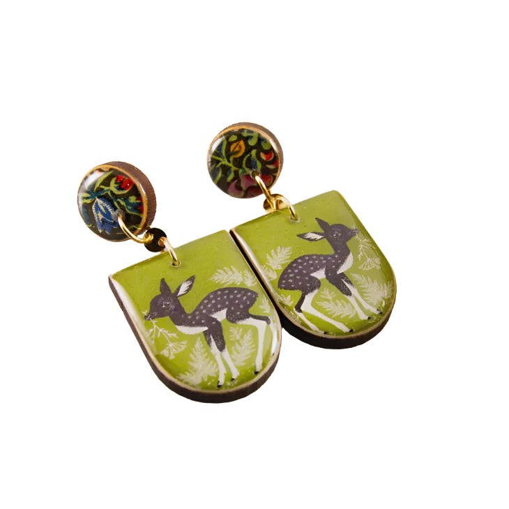 Drop Stud Earrings - Vintage Forest Deer