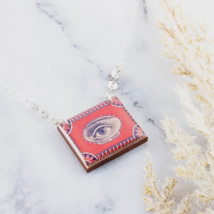 Vintage Necklace - Eye Matchbox Art