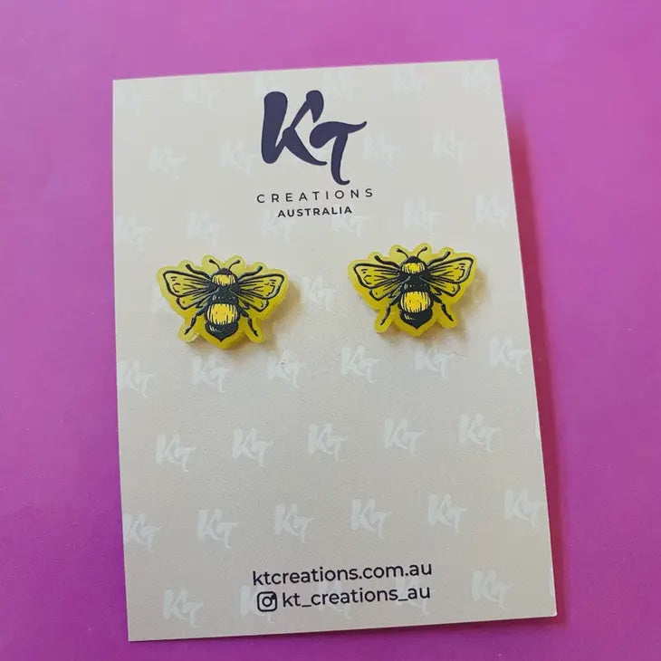 Honey Bee Printed Acrylic Stud Earrings