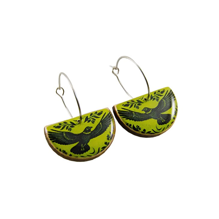 Drop Hoop Earrings - Vintage Citron Raven