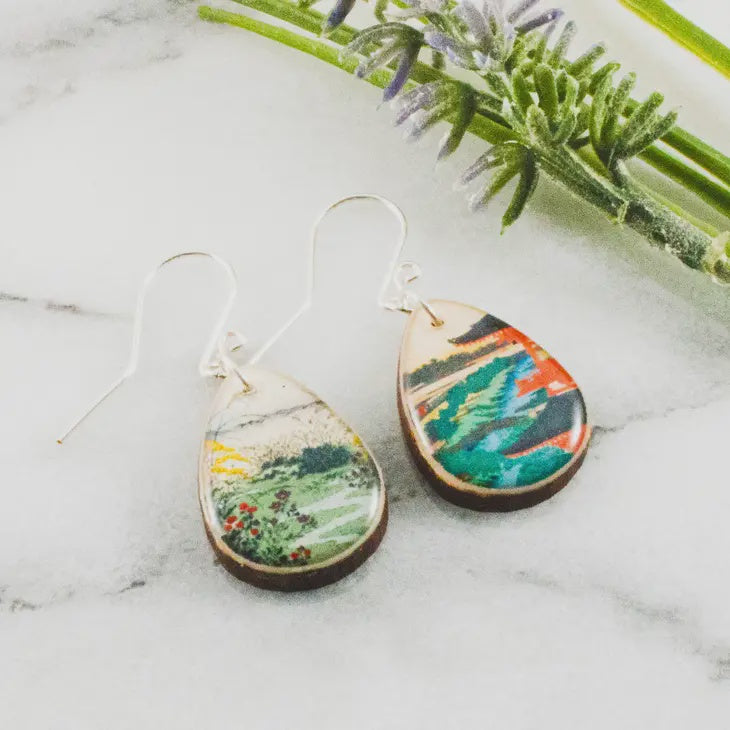 Vintage Japanese Landscape Petite Drop Earrings