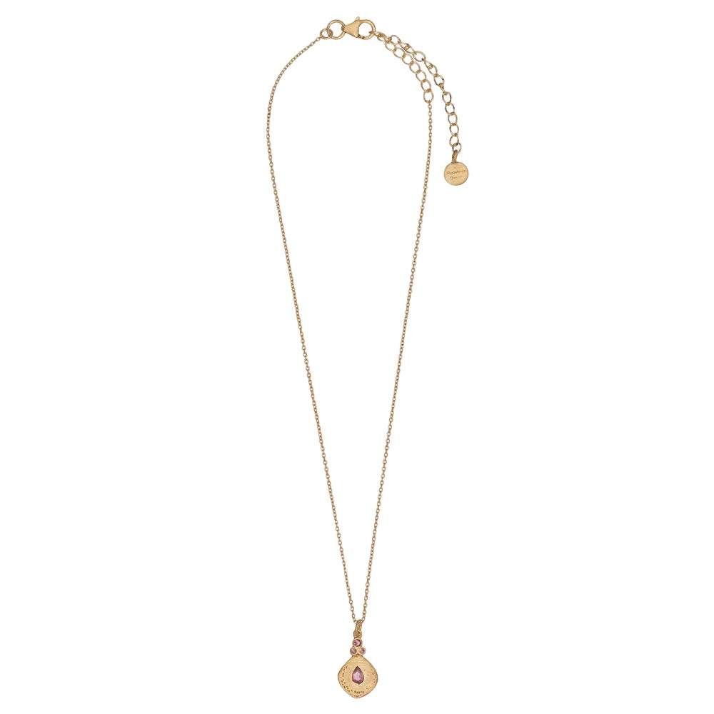 Gold Plate Pokhara Tear Drop Pendant with Pink Tourmaline
