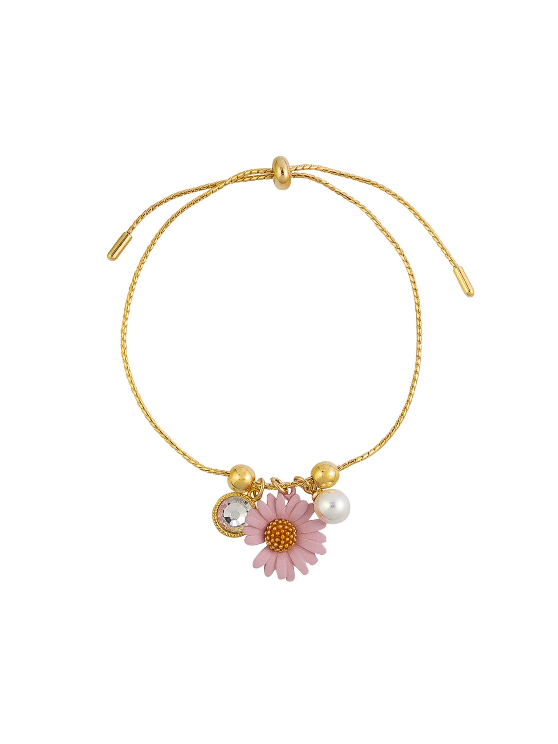 Gold Pink Daisy Charm Bracelet