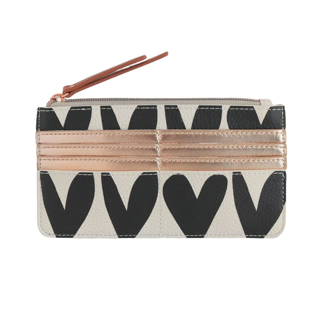 Long Slim Patch Purse - Charcoal Heart & Rose Gold