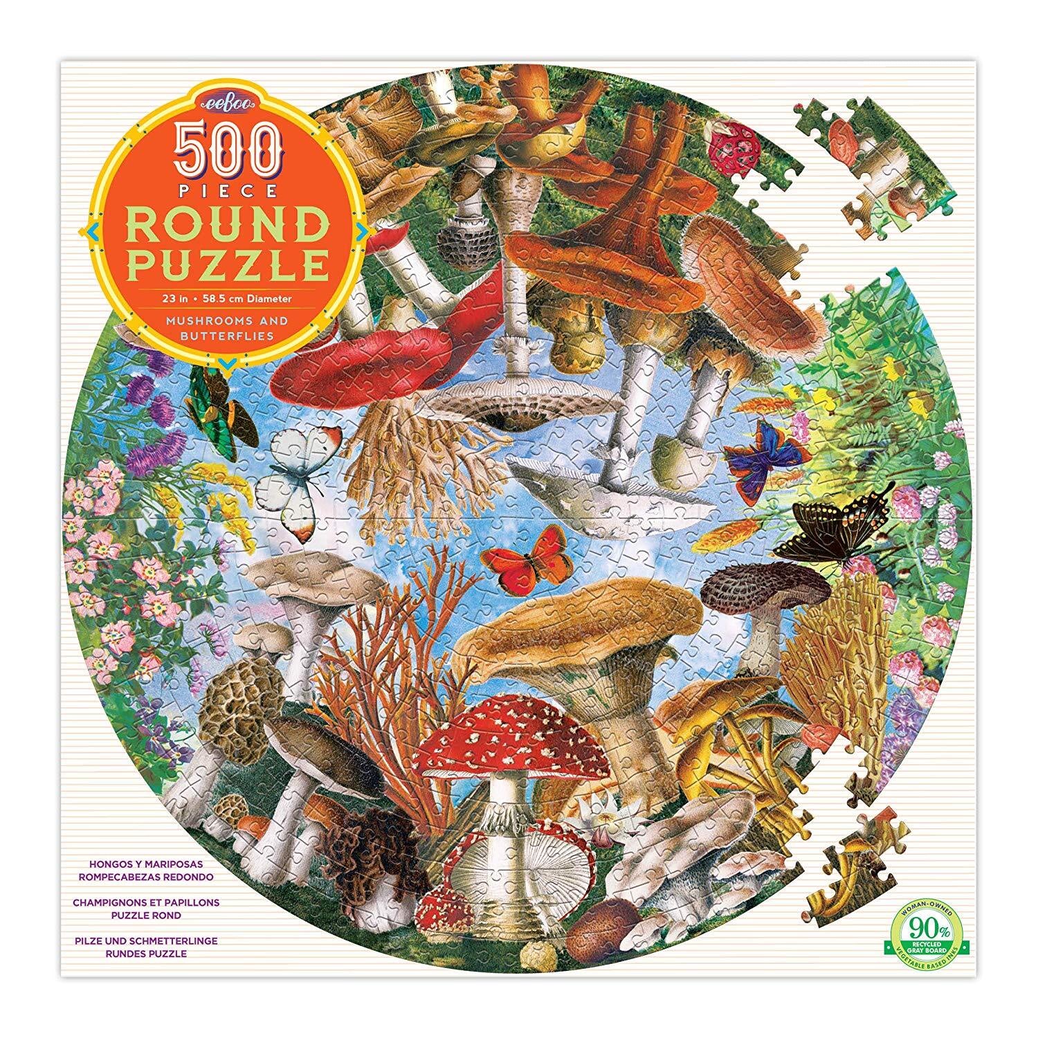 500pc Puzzle Round - Mushrooms & Butterflies