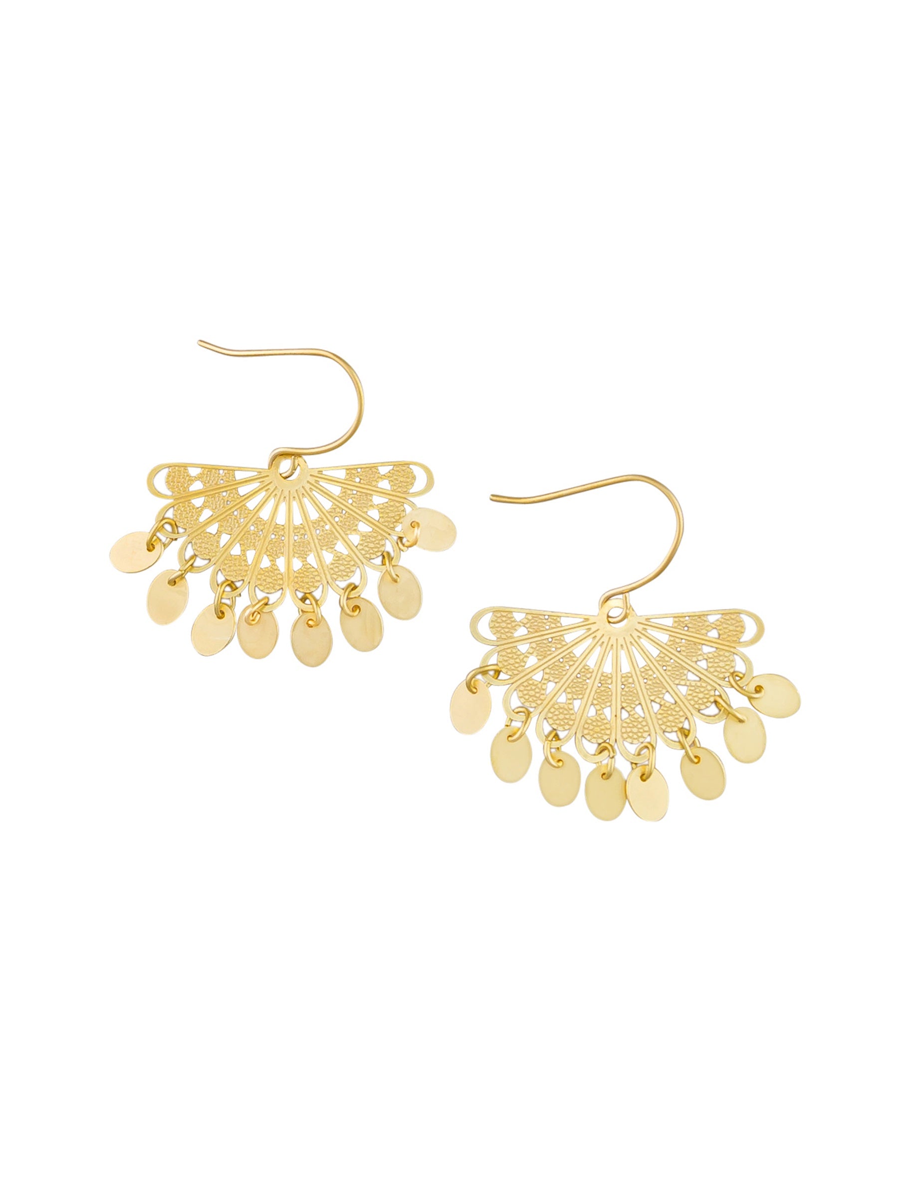Tinkle Fan Drop Earrings - Gold