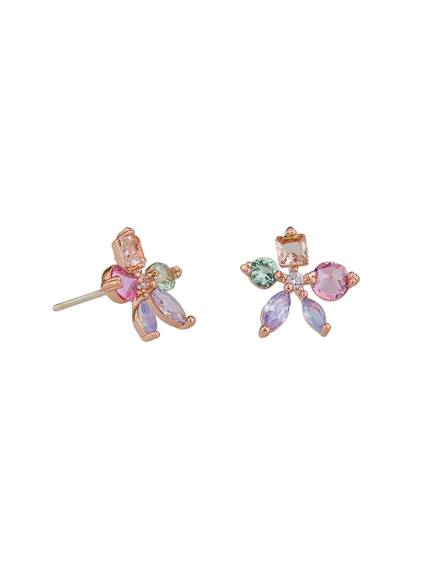 Crystal Floral Stud Earrings - Rose Gold