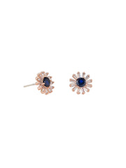 Crystal Bloom Stud Earrings, Sapphire - Rose Gold