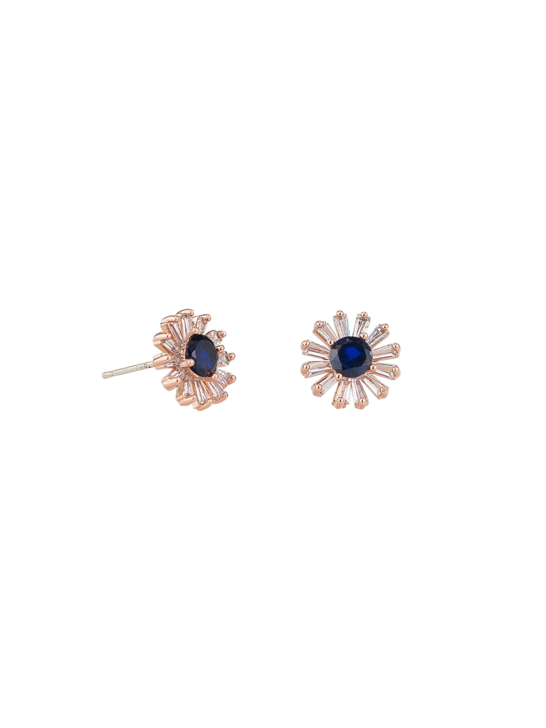 Crystal Bloom Stud Earrings, Sapphire - Rose Gold